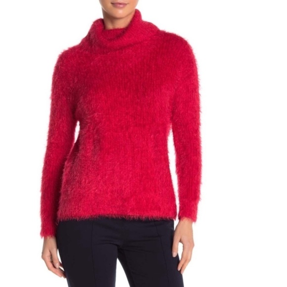 Catherine Malandrino Eyelash Knit Cowl Neck Red Sweater - Medium - Picture 2 of 11
